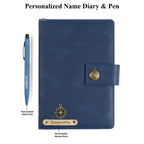 AICA Personalized Name & Charm Leather Magnetic Diary & Pen Combo (Navyblue)