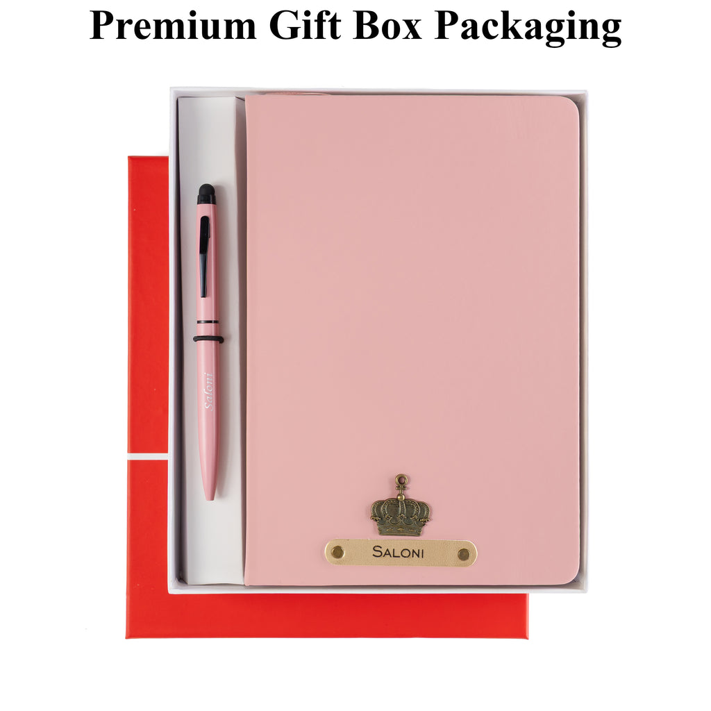AICA Personalized Nude Pink Leather Diary & Metal Pen Combo for Men & Women( Nude Pink)