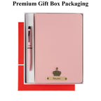 AICA Personalized Nude Pink Leather Diary & Metal Pen Combo for Men & Women( Nude Pink)