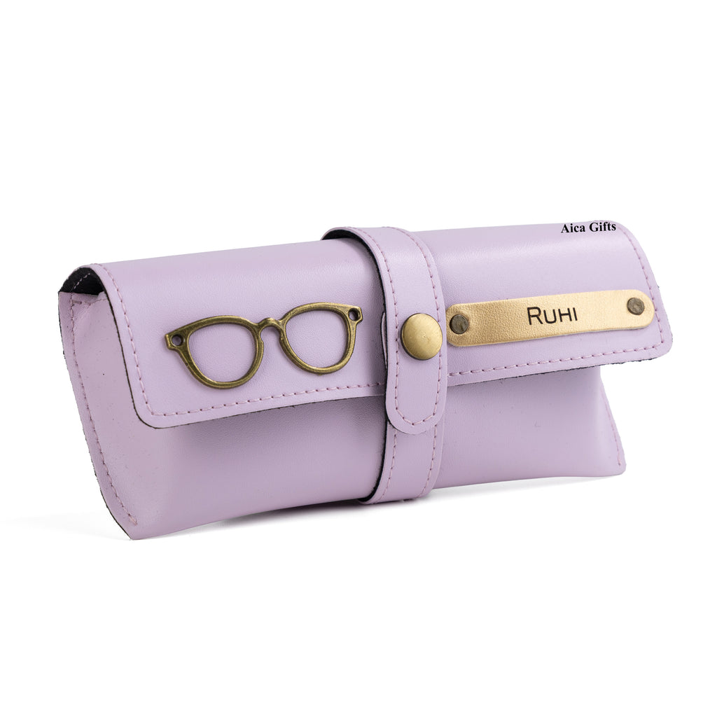 AICA Personalised Name & Charm Leather Sunglass Case Cover for Men & Women (Purple)