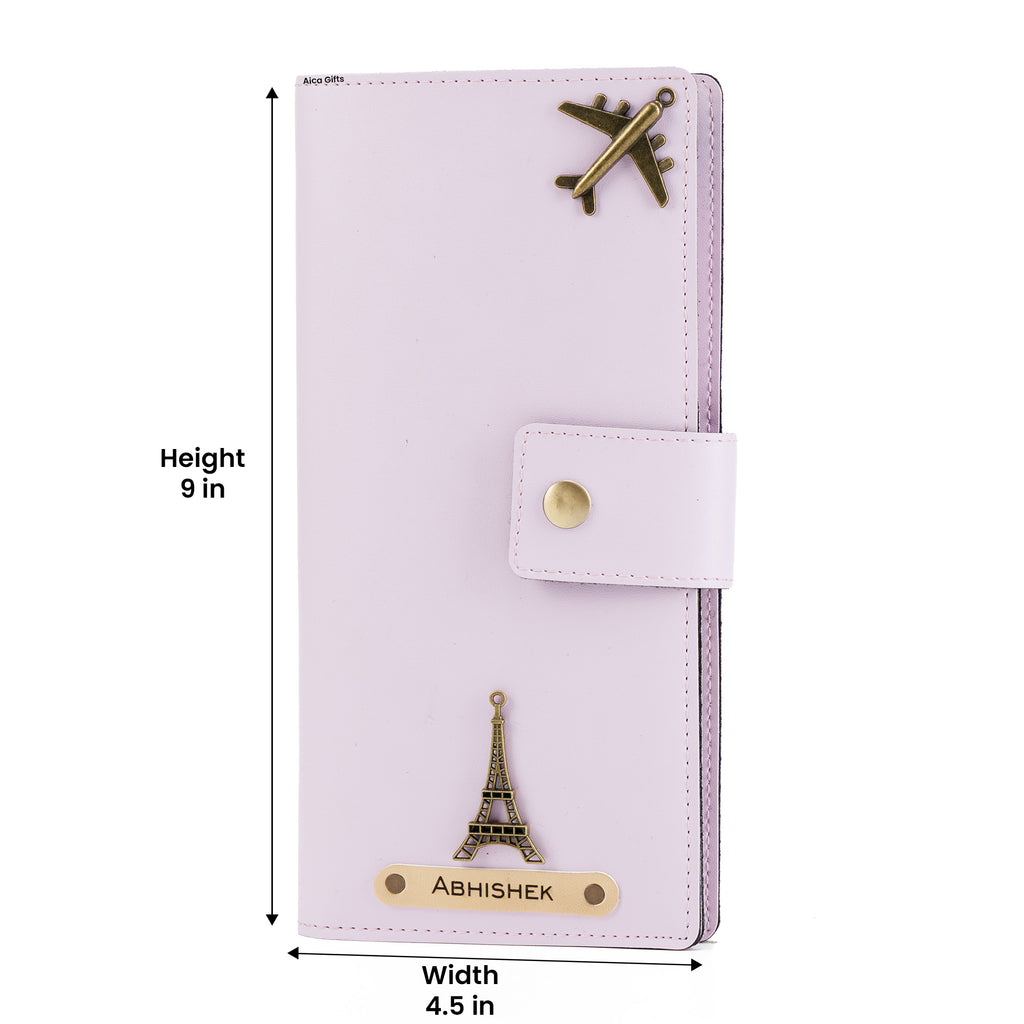 AICA Personalized Name & Charm Long Leather Wallet Passport Cover (Purple)