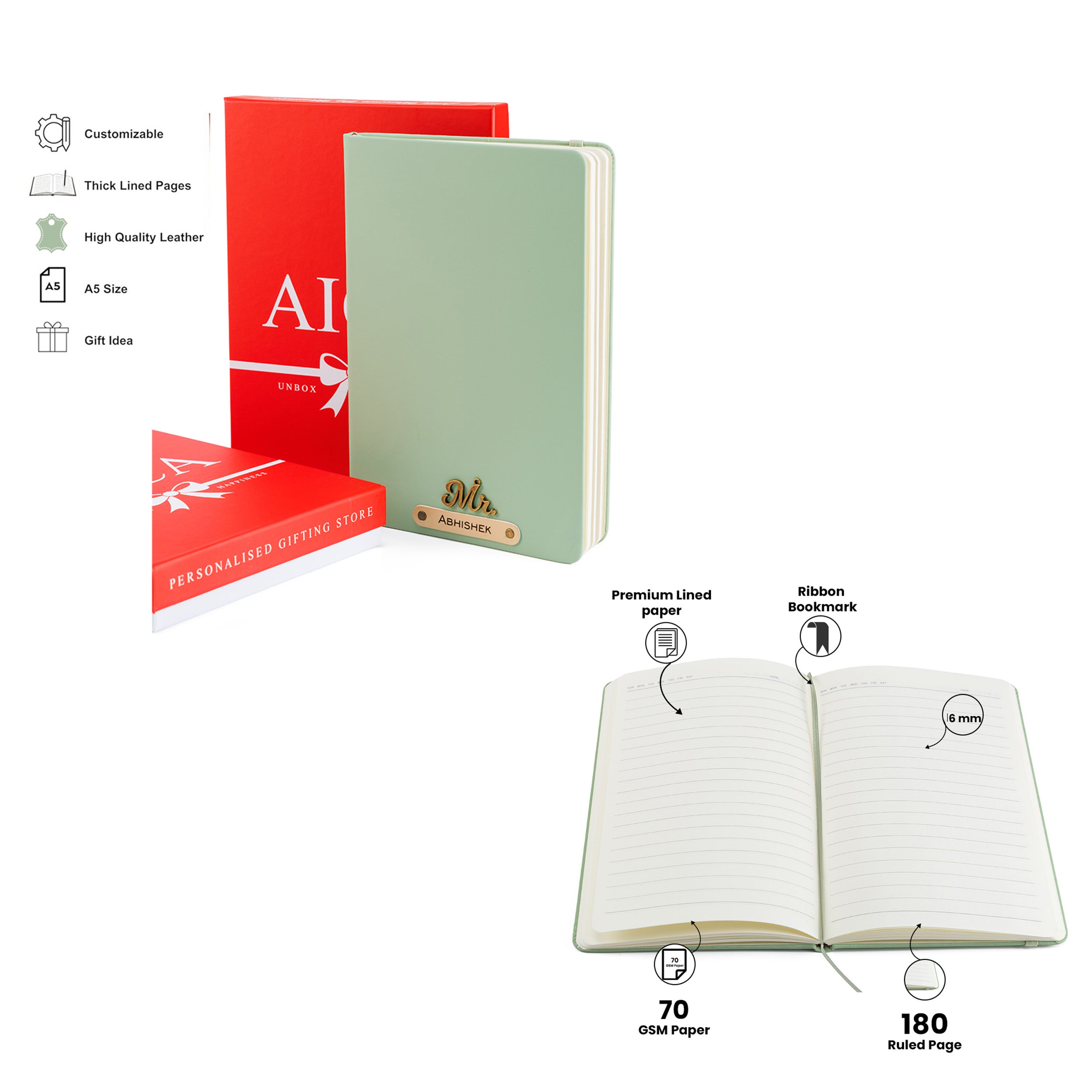 Personalized-  Pen Bottle Diary Combo Giftset - Darkgreen