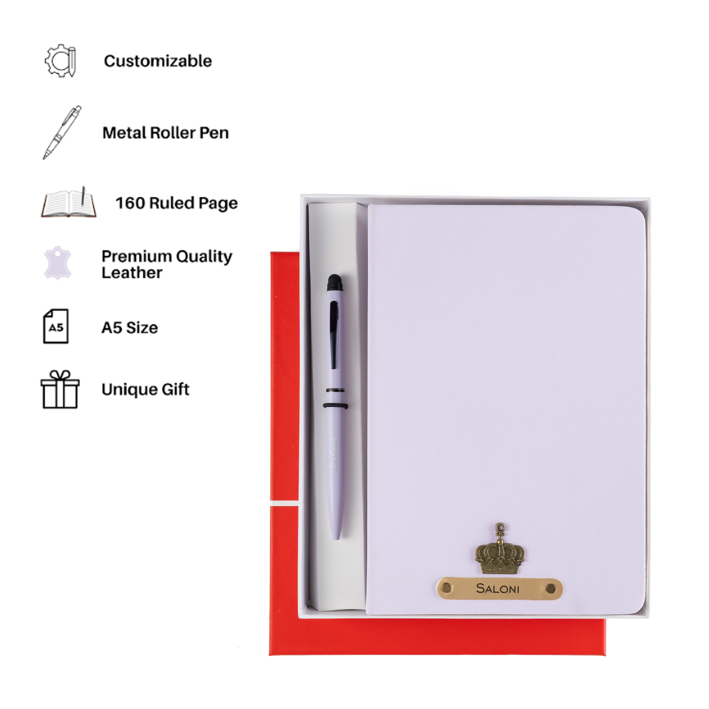AICA Personalized Purple Leather Diary & Metal Pen Combo for Men & Women (Purple)