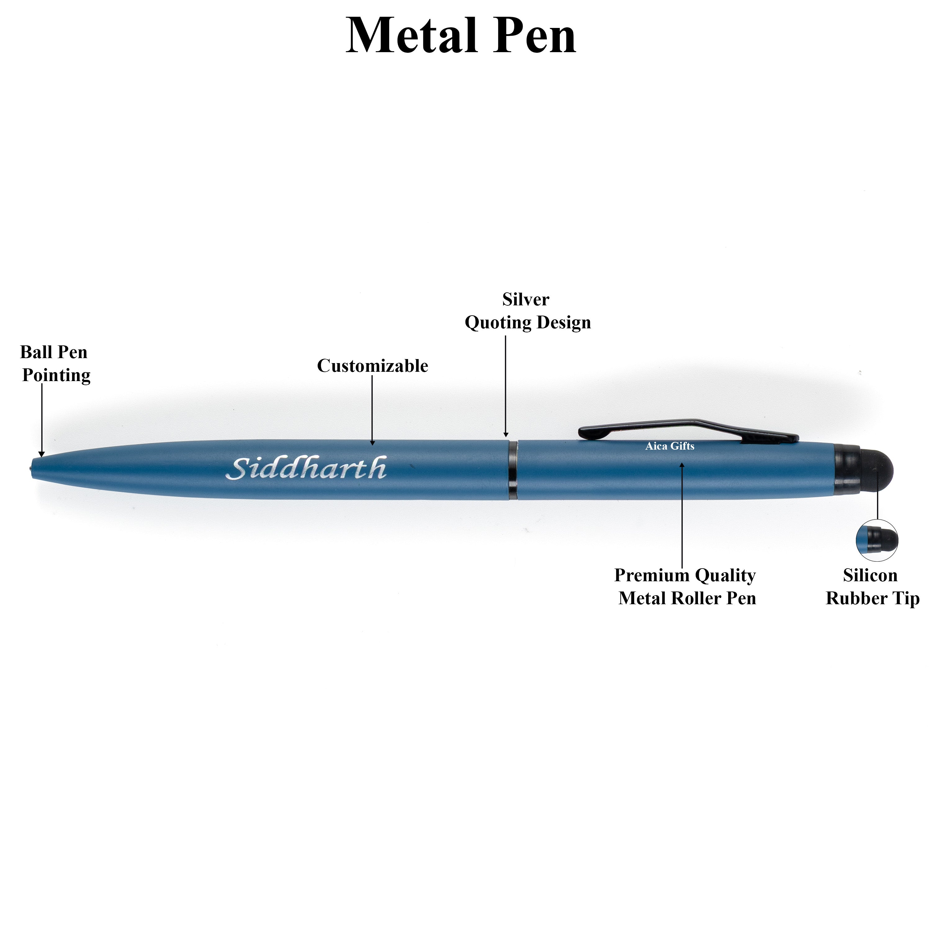 AICA Gifts Personalized Pens with Name Engraved Roller Ball Pen (Royal Blue)