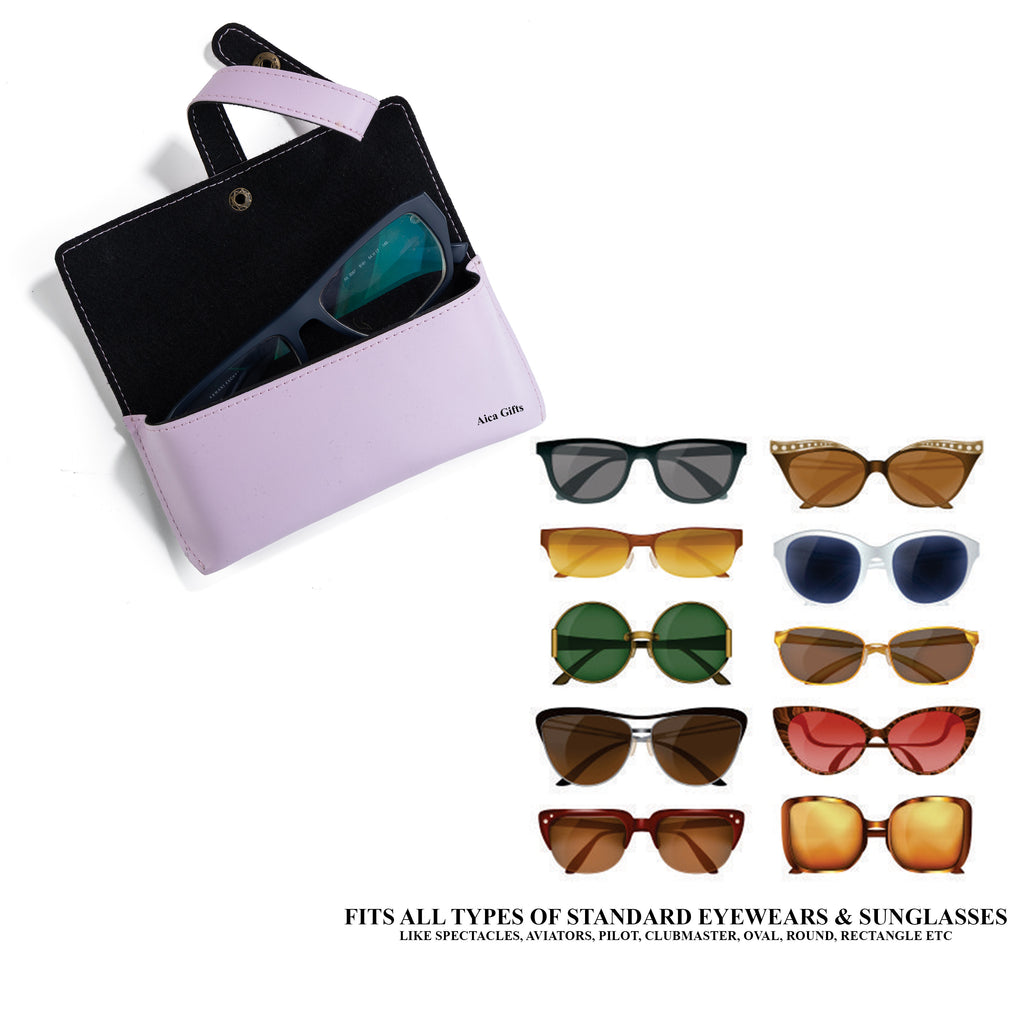 AICA Personalised Name & Charm Leather Sunglass Case Cover for Men & Women (Purple)