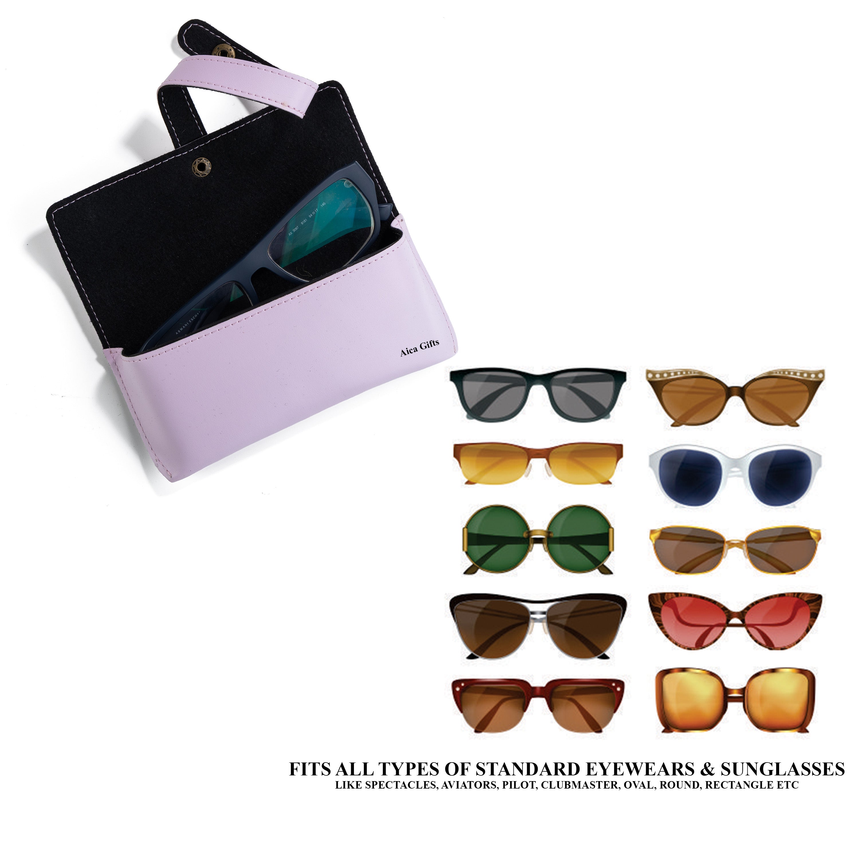 AICA Personalised Name & Charm Leather Sunglass Case Cover for Men & Women (Purple)