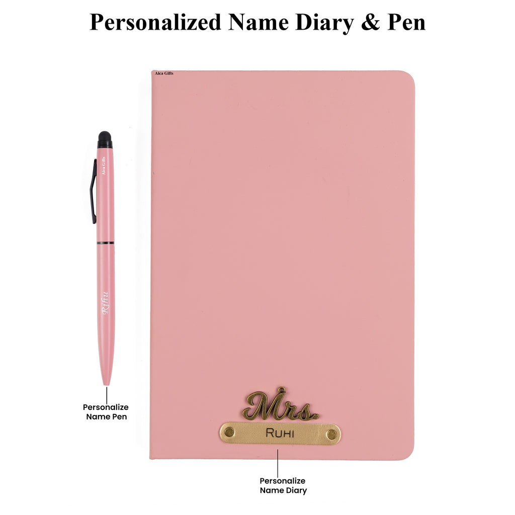 AICA Personalized Nude Pink Leather Diary & Metal Pen Combo for Men & Women( Nude Pink)