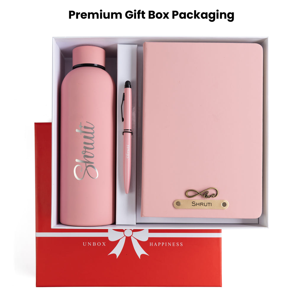 Personalized-  Pen Bottle Diary Combo Giftset - Nudepink