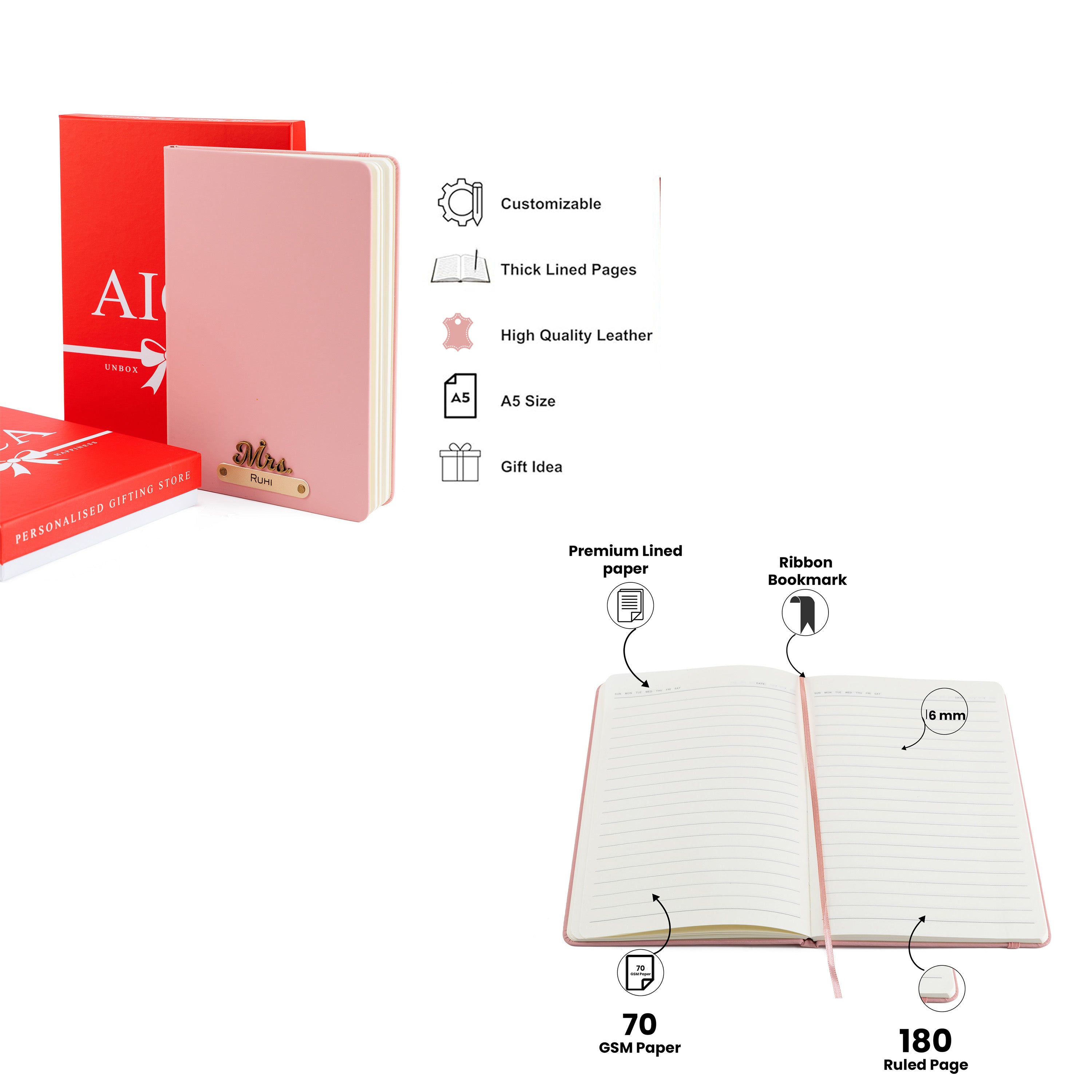 Personalized-  Pen Bottle Diary Combo Giftset - Nudepink