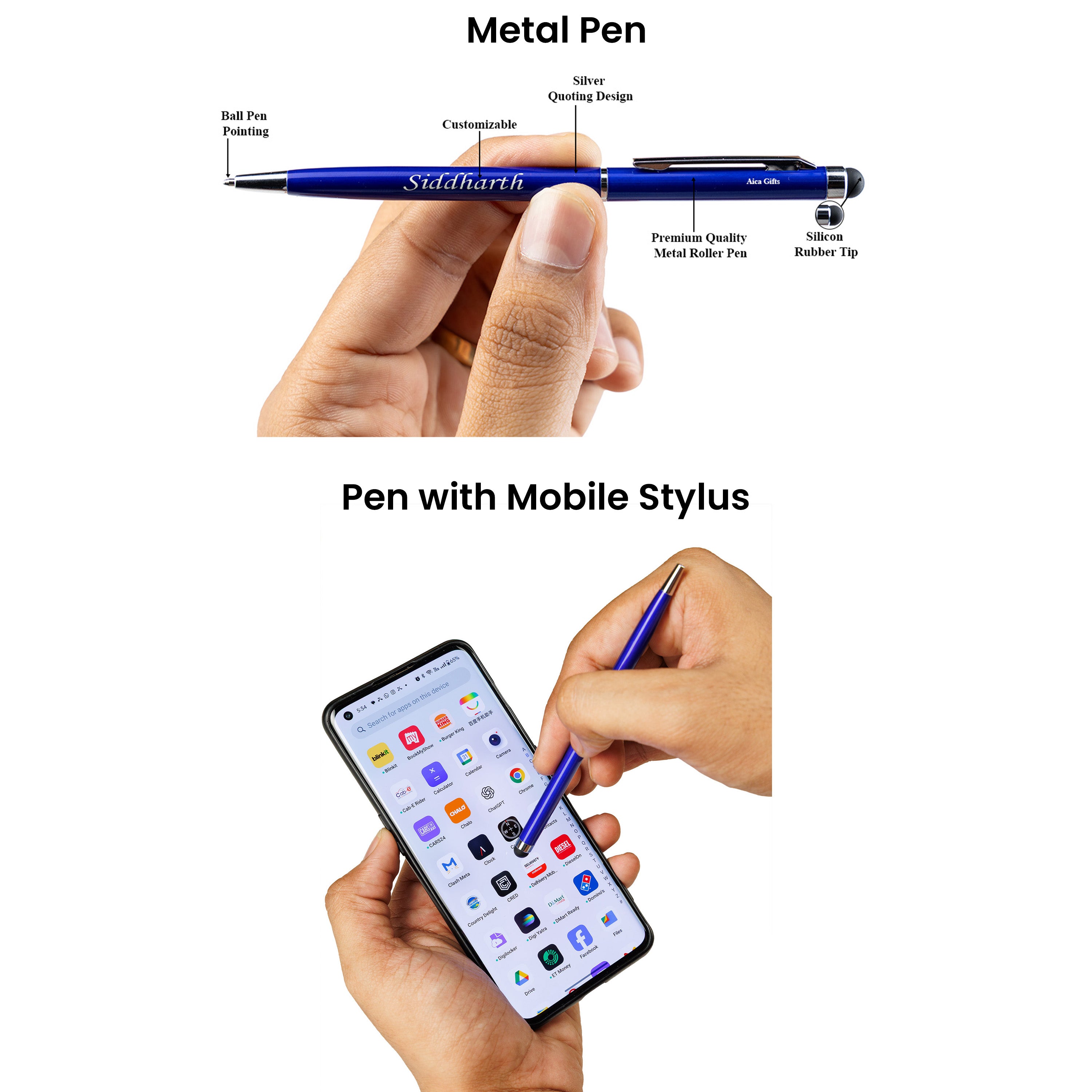 Personalized Magnetic Stick Diary & Pen Gift Set - Navy Blue