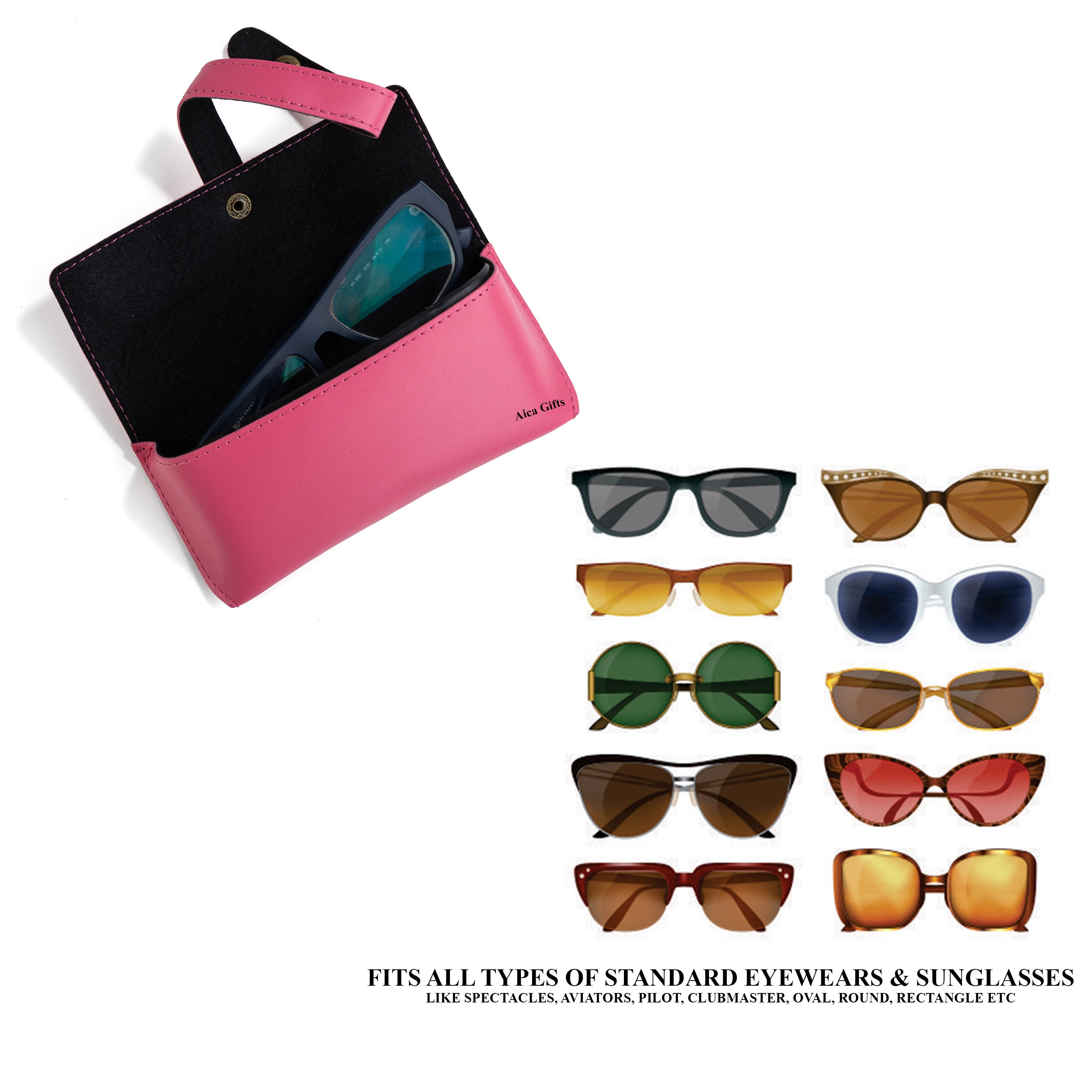AICA Personalised Name & Charm Leather Sunglass Case Cover for Men & Women (Babyblue)