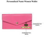 AICA Personalized Name & Charm Leather Wallet Gift for Women (Dark Pink)