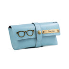 AICA Personalised Name & Charm Leather Sunglass Case Cover for Men & Women (Babyblue)