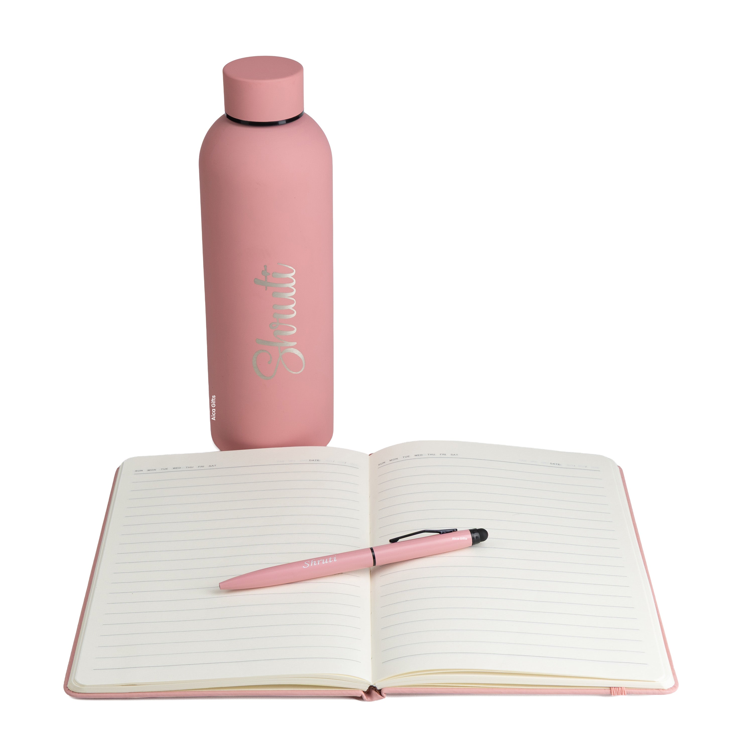 Personalized-  Pen Bottle Diary Combo Giftset - Nudepink