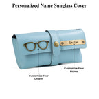 AICA Personalised Name & Charm Leather Sunglass Case Cover for Men & Women (Babyblue)