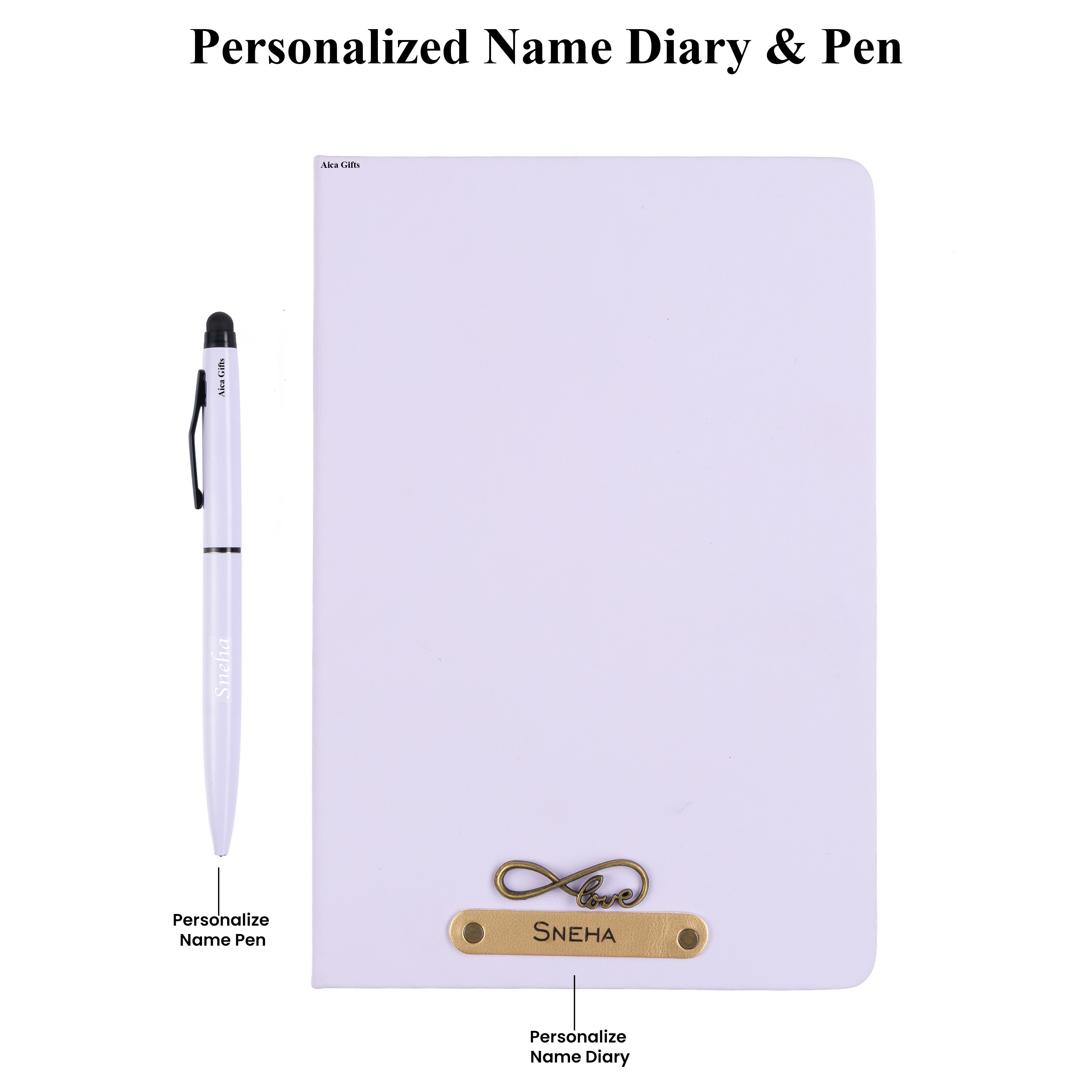 AICA Personalized Purple Leather Diary & Metal Pen Combo for Men & Women (Purple)