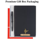 AICA Personalized Name & Charm Notebook Leather Diary - A5 Size, 180 Ruled Pages (Black) & Pen Golden for Men & Women