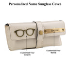AICA Personalised Name & Charm Leather Sunglass Case Cover for Men & Women (Cream)