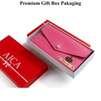 AICA Personalized Name & Charm Leather Wallet Gift for Women (Dark Pink)
