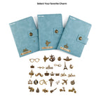 Personalized Name Leather Magnetic Diary A5 Size 200 Pages - Light Blue