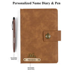 AICA Personalized Name & Charm Leather Magnetic Diary & Pen Combo (Brown)