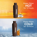 Personalized Name Stainless Steel Water Bottle - 500ml, Hot & Cold - Dark Brown