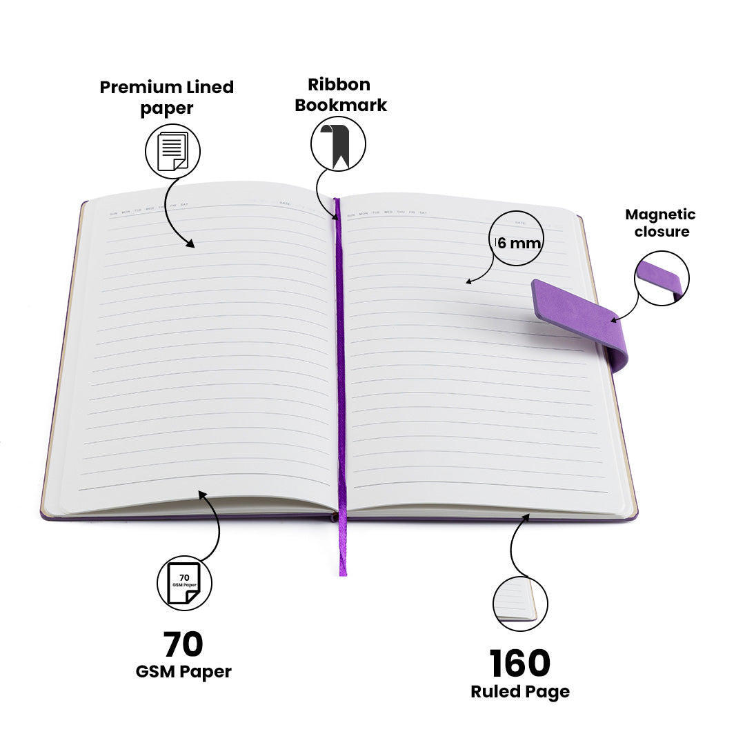 Personalized Name Self Design Leather Diary A5-160 Pages - Purple