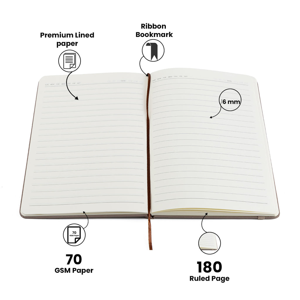 Aica Personalized Black Leather Diary & Golden Pen Combo for Men & Women | Customized Name & Charm, Matching Pen & Journal, Corporate Office Gifts for Staff, Employees, Clients, Managers, Bosses (Dark Brown)