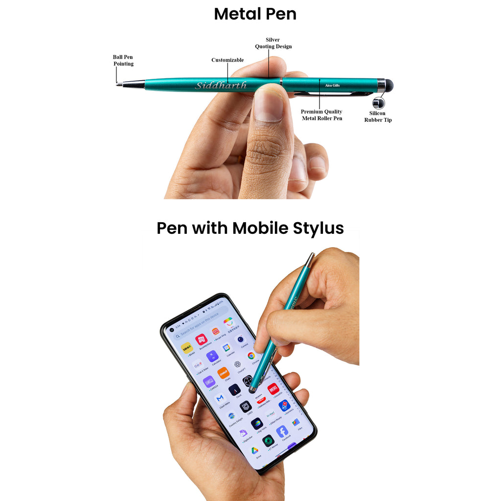 Personalized Magnetic Stick Diary & Roller Pen Gift Set- Dark Green