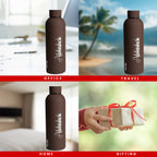 Personalized Name Stainless Steel Water Bottle - 500ml, Hot & Cold - Dark Brown