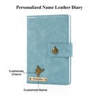 Personalized Name Leather Magnetic Diary A5 Size 200 Pages - Light Blue