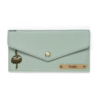 AICA Personalised Name & Charm Leather Wallet Gift for Women (Mint Green)