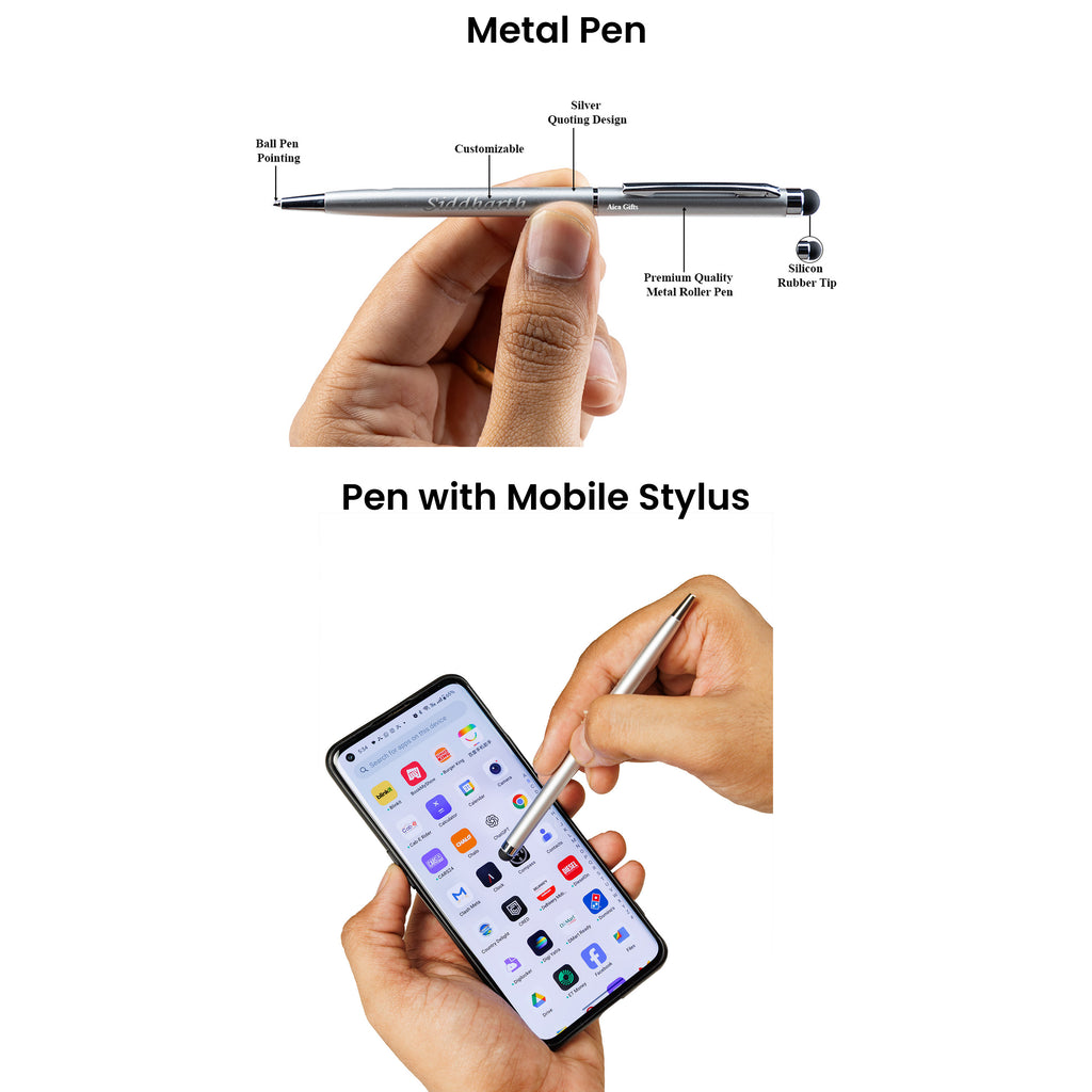 Personalized Magnetic Stick Diary & Pen Gift Set - Grey