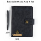 AICA Personalized Name & Charm Leather Magnetic Diary & Pen Combo (Black)