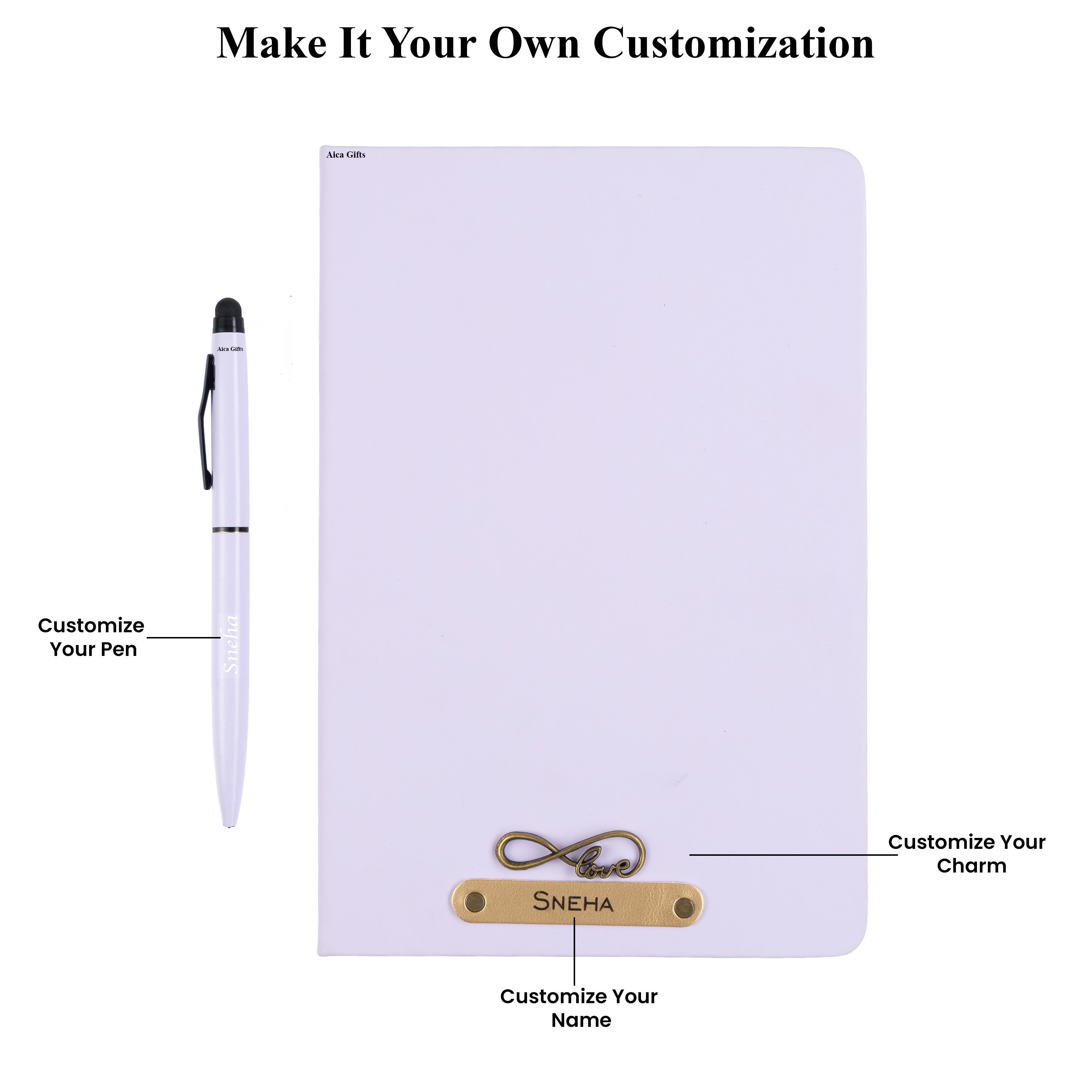 AICA Personalized Purple Leather Diary & Metal Pen Combo for Men & Women (Purple)