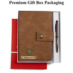 AICA Personalized Name & Charm Leather Magnetic Diary & Pen Combo (Brown)