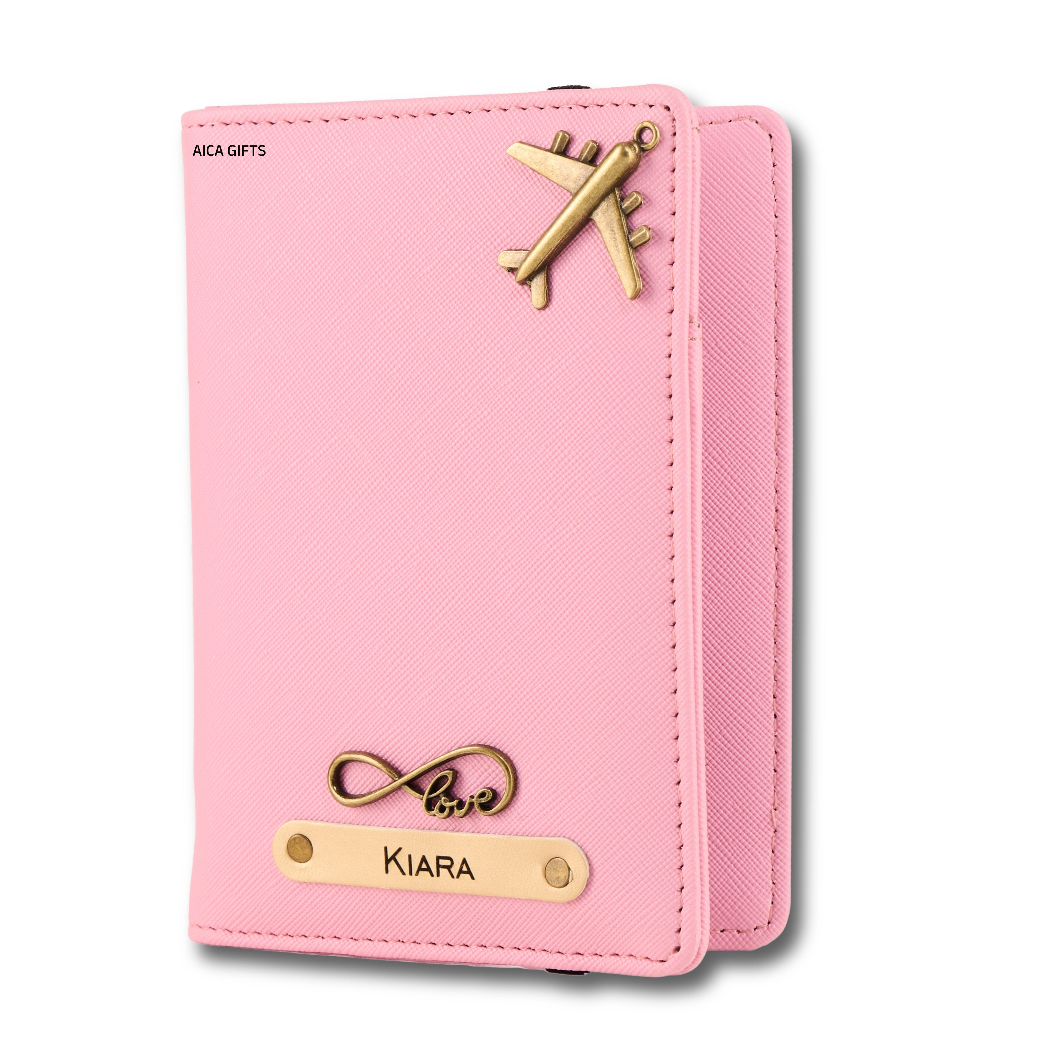 AICA Personalised Name & Charm Leather Passport Cover Holder for Men & Women (Babypink) | Gifts for Women | Gift for Woman | Return Gifts for Birthday | Passport Cover for Women