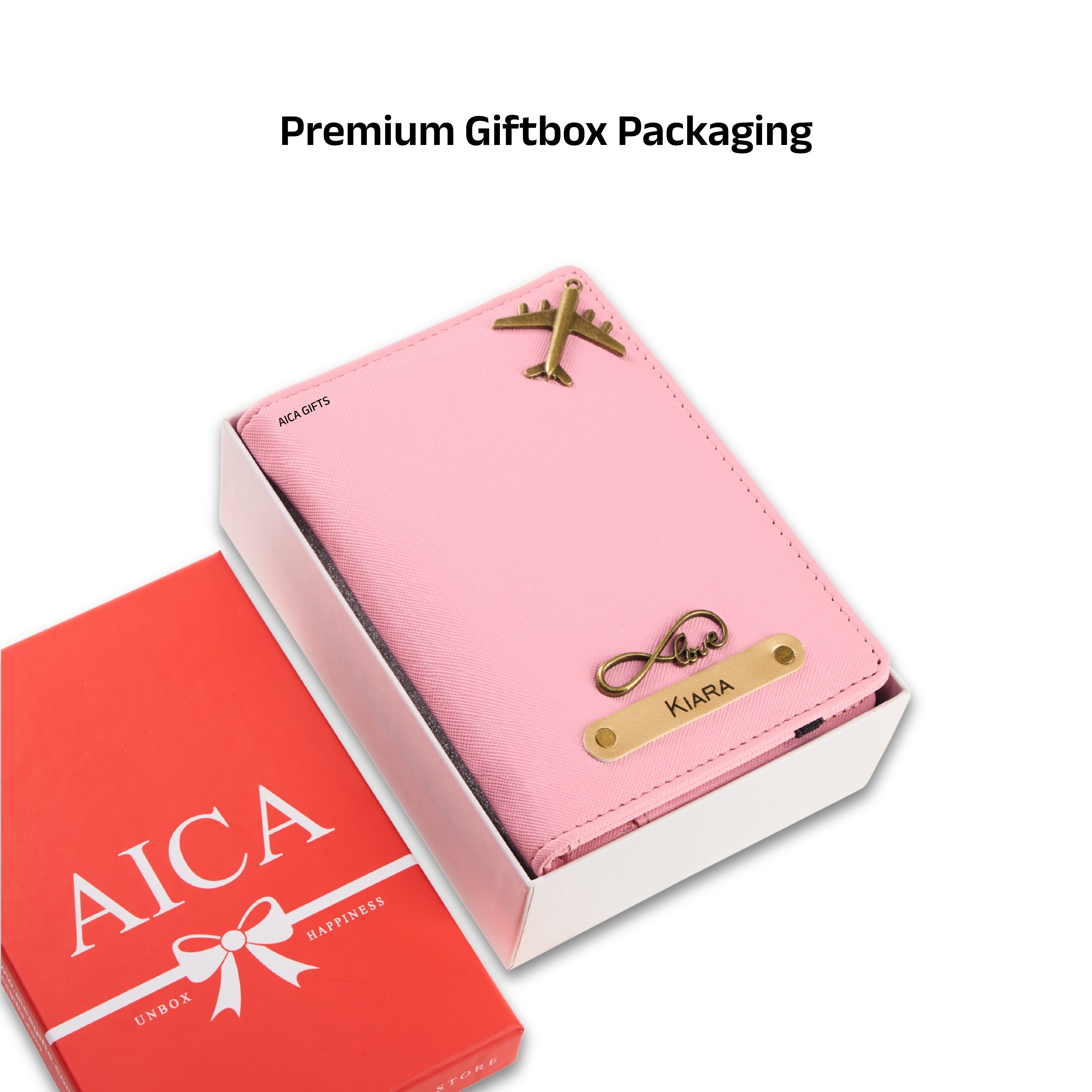 AICA Personalised Name & Charm Leather Passport Cover Holder for Men & Women (Babypink) | Gifts for Women | Gift for Woman | Return Gifts for Birthday | Passport Cover for Women