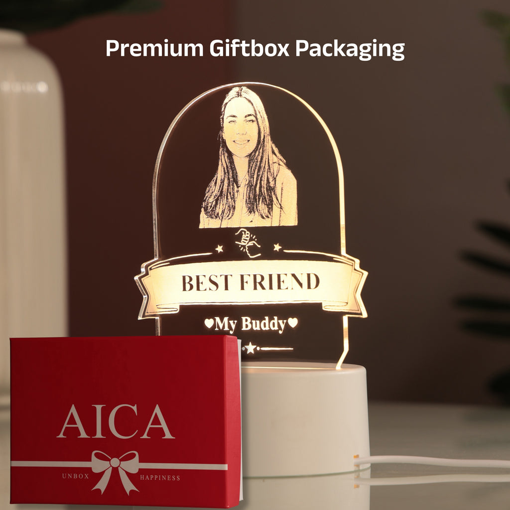 AICA Best Friend – Personalized Photo LED Lamp with Customised Message | Anniversary Birthday Marriage Wedding Gifts for Best Friend Female Girl Woman