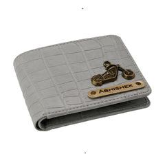 AICA Personalized Name & Charm Self – Textured Leather Mens Wallet (BabyGrey)