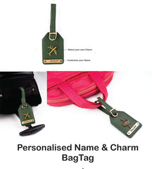 AICA Personalized Name & Charm Self-Textured Leather Wallet Combo Giftset for Women (DarkGreen)