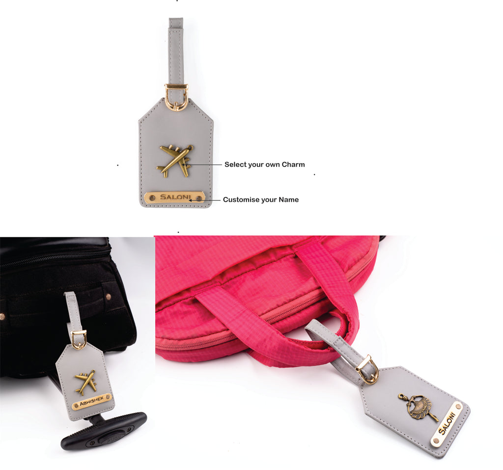 Aica Personalized Name & Charm Leather Women Combo & Candle Giftset (Grey)