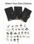 AICA Personalized Name & Charm Long Leather Car Document Holder with RC, Insurance Papers, Card Slots & Cash Compartment for Men & Women (Black)