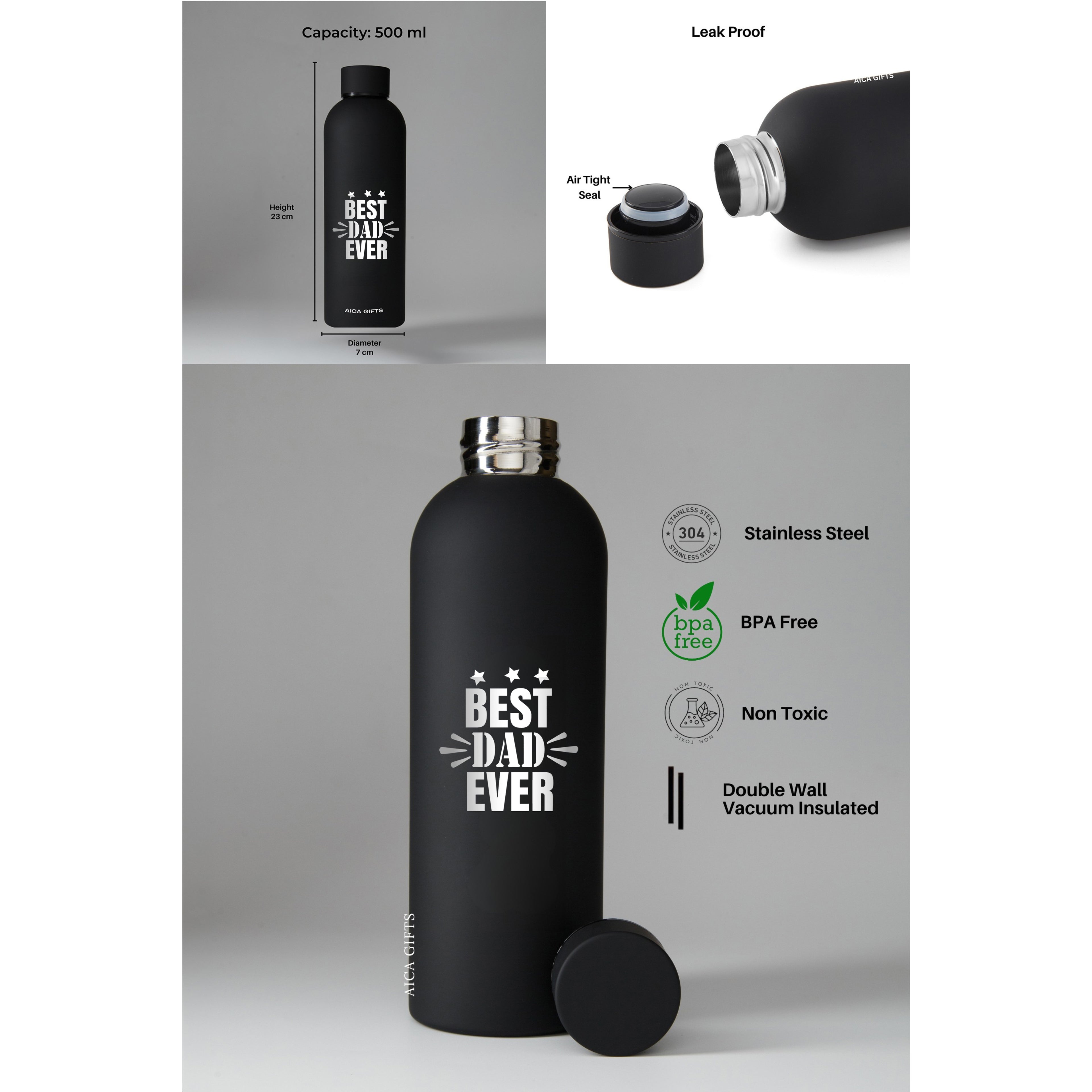 Best Dad Ever Bottle - Black