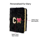 AICA Personalized Embroidery Patch Name Soft Fur Diary A5 Size 160 Pages (Black) For Girls & Boys | Customized Cute Plush Personal Journal | Diary for Girls Aesthetic | Diary for Kids | Gifts for Boys