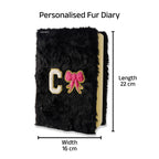 AICA Personalized Embroidery Patch Name Soft Fur Diary A5 Size 160 Pages (Black) For Girls & Boys | Customized Cute Plush Personal Journal | Diary for Girls Aesthetic | Diary for Kids | Gifts for Boys