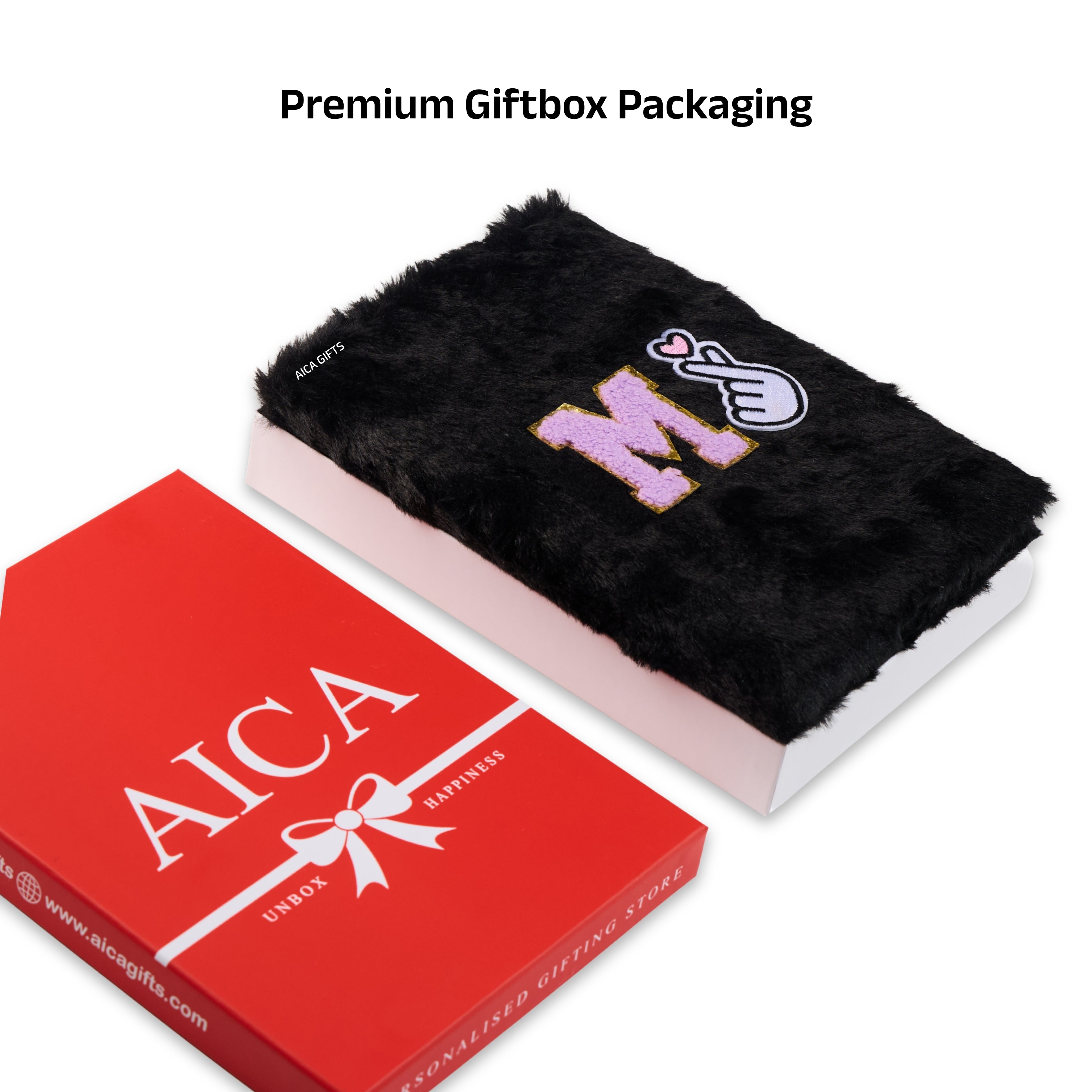 AICA Personalized Embroidery Patch Name Soft Fur Diary A5 Size 160 Pages (Black) For Girls & Boys | Customized Cute Plush Personal Journal | Diary for Girls Aesthetic | Diary for Kids | Gifts for Boys