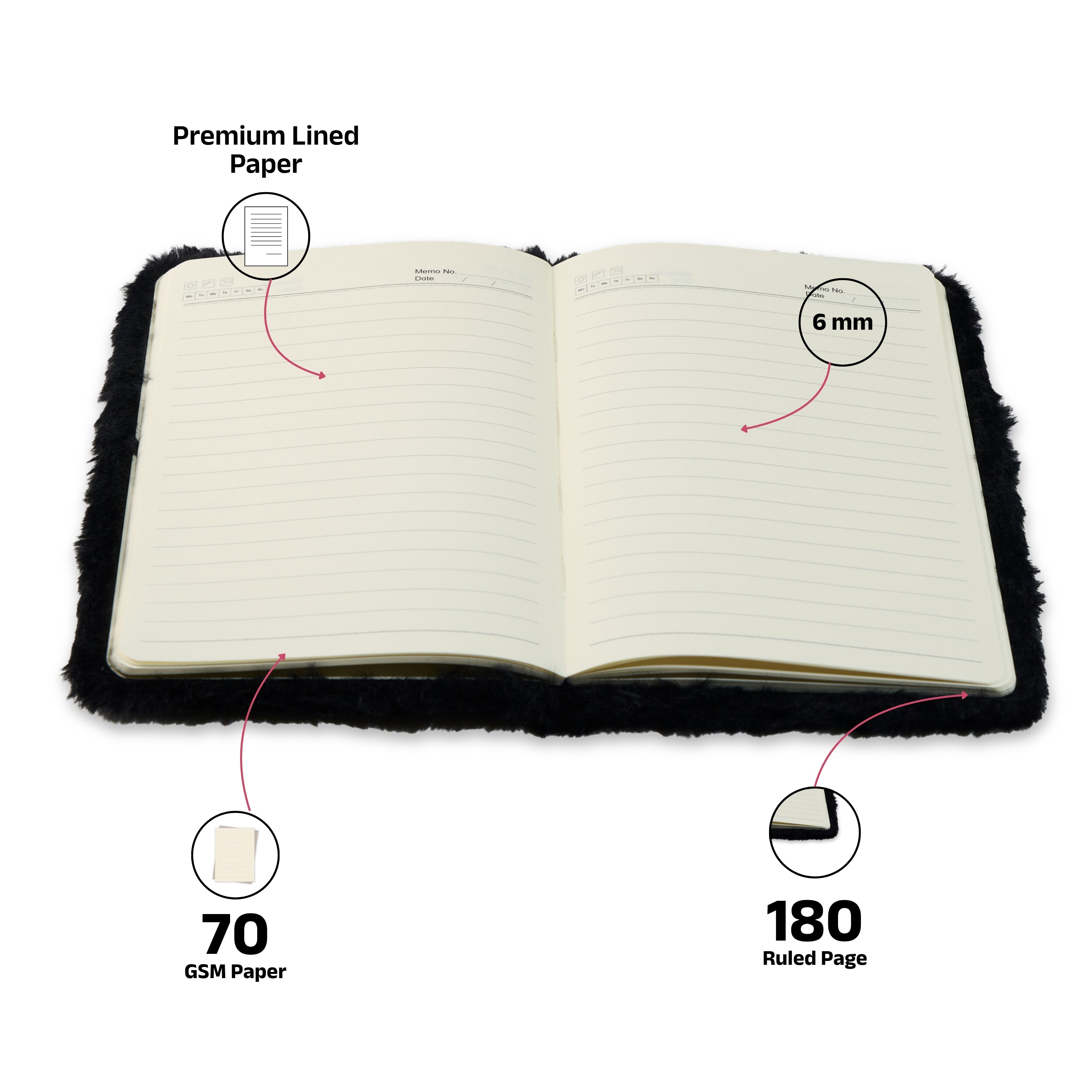 AICA Personalized Embroidery Patch Name Soft Fur Diary A5 Size 160 Pages (Black) For Girls & Boys | Customized Cute Plush Personal Journal | Diary for Girls Aesthetic | Diary for Kids | Gifts for Boys