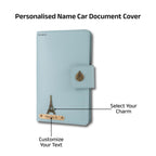 AICA Personalized Name & Charm Long Leather Car Document Holder with RC, Insurance Papers, Card Slots & Cash Compartment for Men & Women (Babyblue)