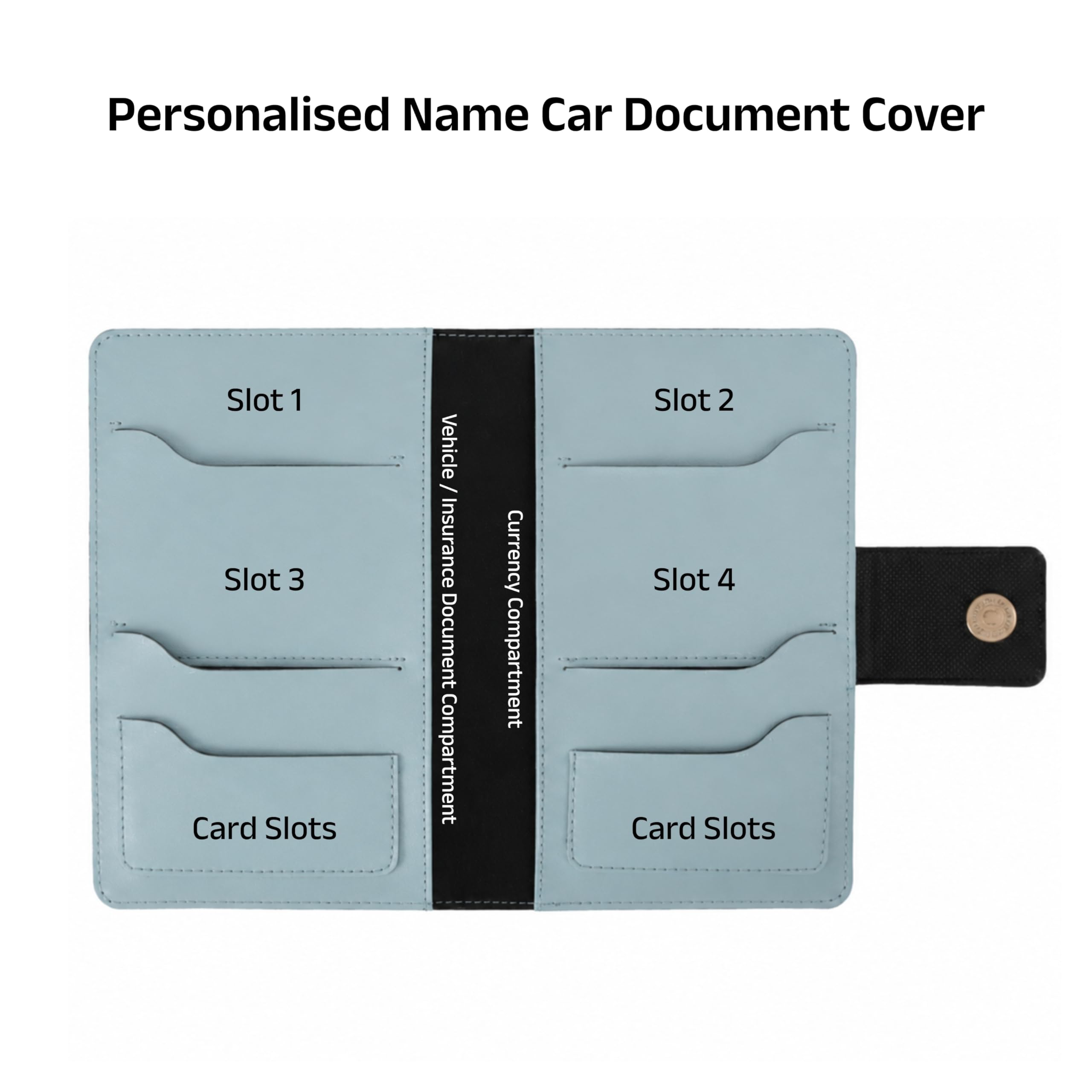 AICA Personalized Name & Charm Long Leather Car Document Holder with RC, Insurance Papers, Card Slots & Cash Compartment for Men & Women (Babyblue)